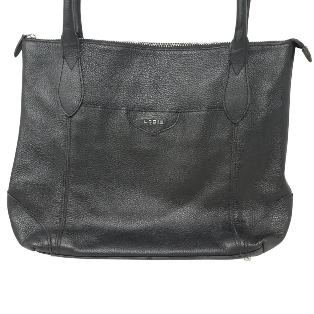Lodis Black Pebbled Leather Tote Shoulder Bag Purse